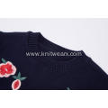 Girl's Knitted Floral Embroidery Crew-Neck Pullover